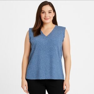 🎉Eliane Rose Blue Floral Boho Chic Blouse Sz Lg